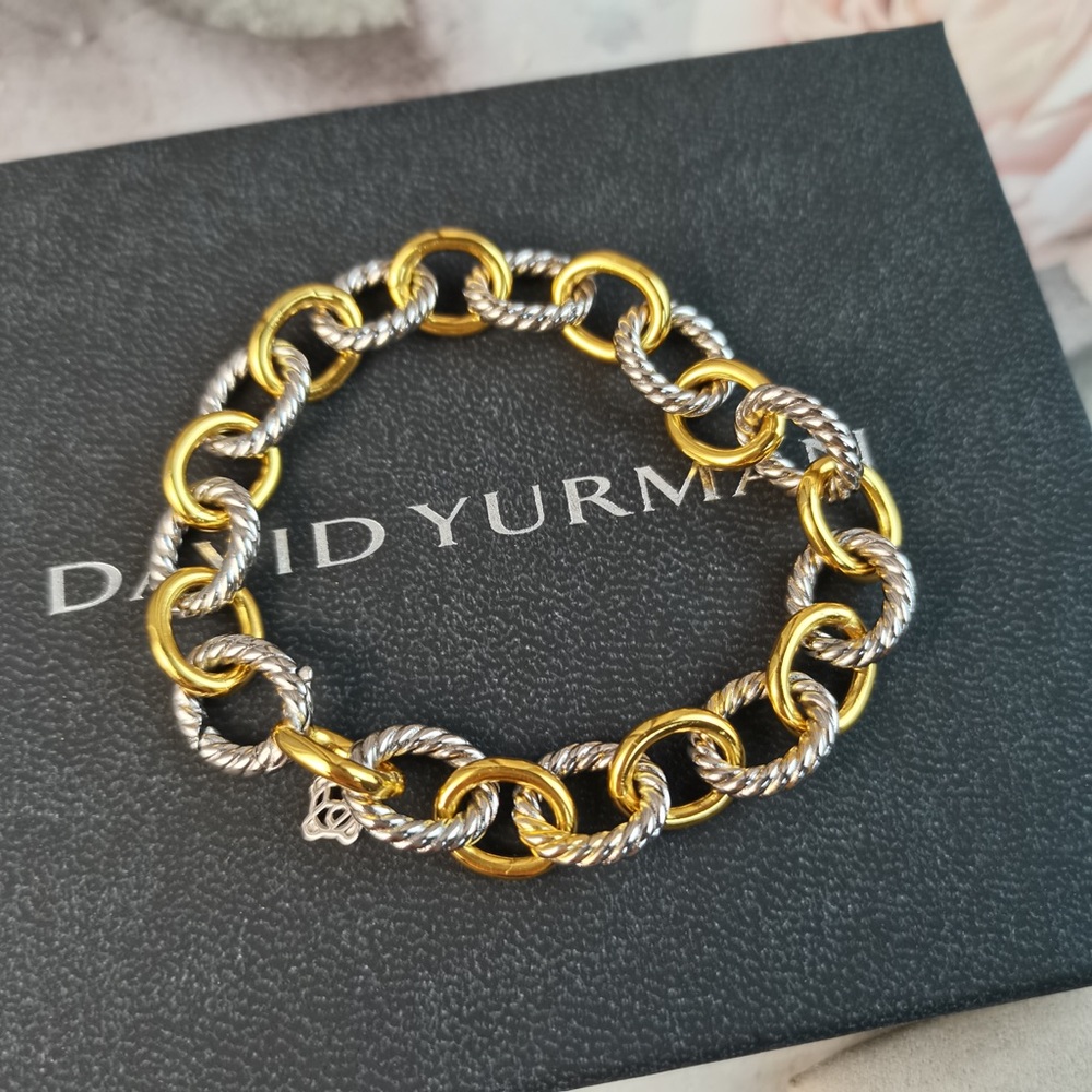 Two-Tone Silver & Gold Twisted Cable Link Bracelet
